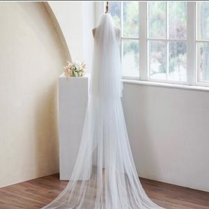 Extra Long Soft Tulle Simple Wedding Veil w/ Blusher - 140” Cathedral Length